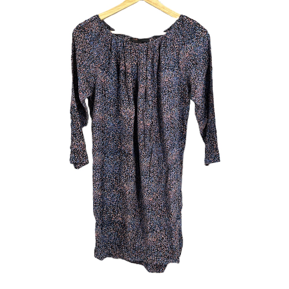 Maje Dress Black Pink Blue Abstract Pattern Long Sleeve Mini Small